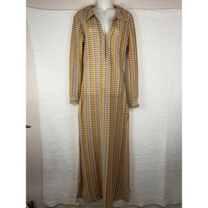 New Sunfere Crochet Maxi Dress Long Sleeve V-Neck Striped Boho Rainbow Med
